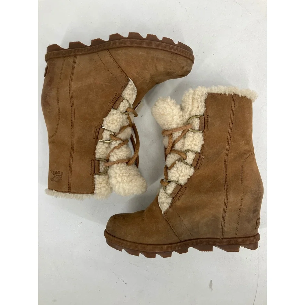 Sorel Joan of Arctic Wedge II Boots Womens 8 Brown Shearling Waterproof